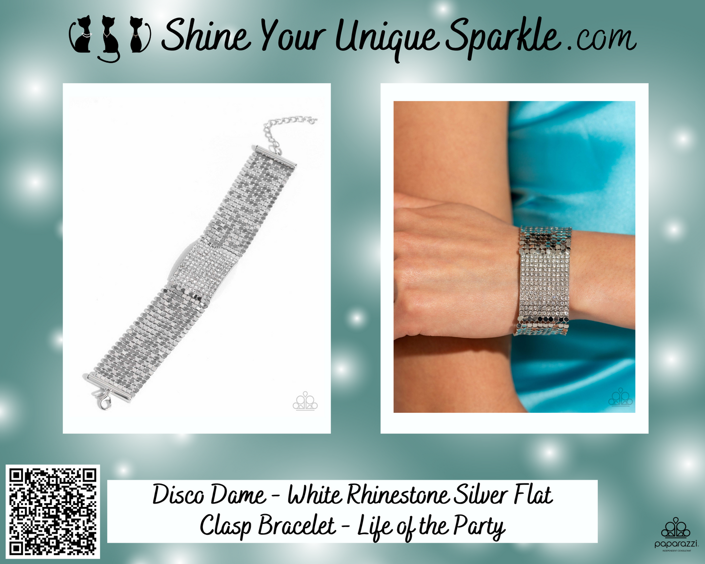 Disco Dame - White Rhinestone Silver Flat Clasp Bracelet - Life of the Party