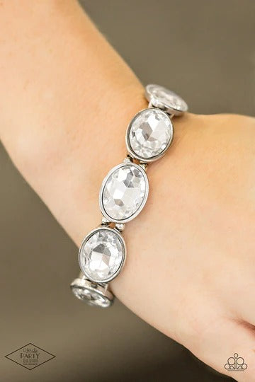 DIVA In Disguise - White Gem Silver Stretchy Bracelet - Life of the Party Black Diamond Fan Favorite Exclusive