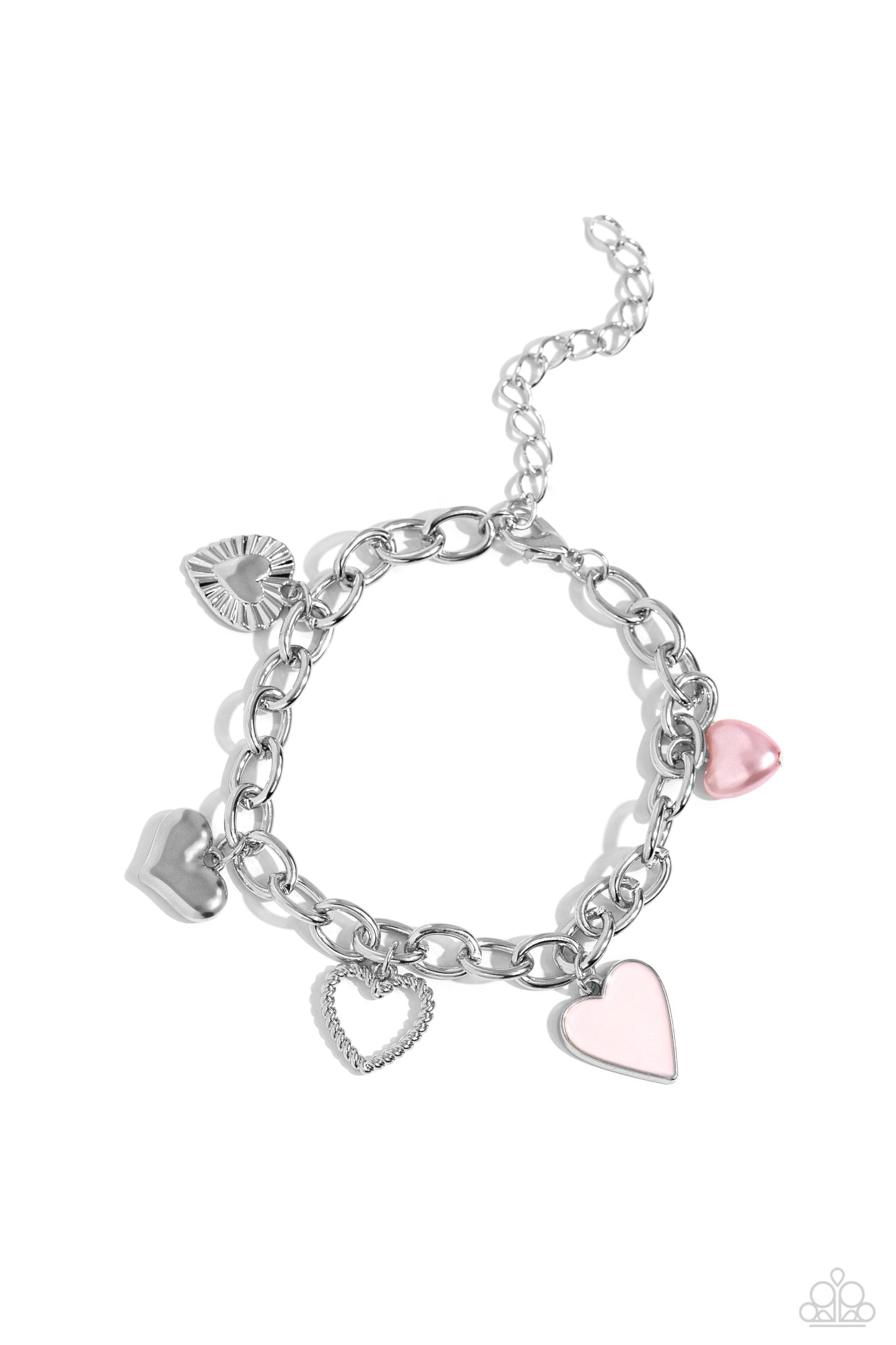 Diverse Dalliance - Multi Pink and Red Heart Silver Clasp Bracelet