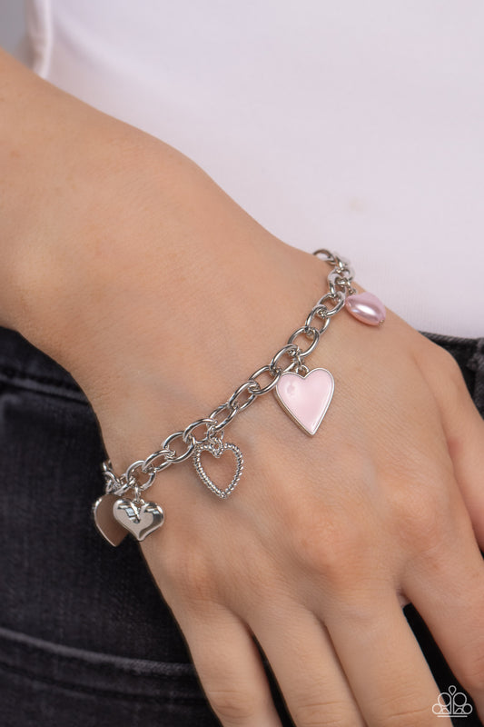 Diverse Dalliance - Multi Pink and Red Heart Silver Clasp Bracelet