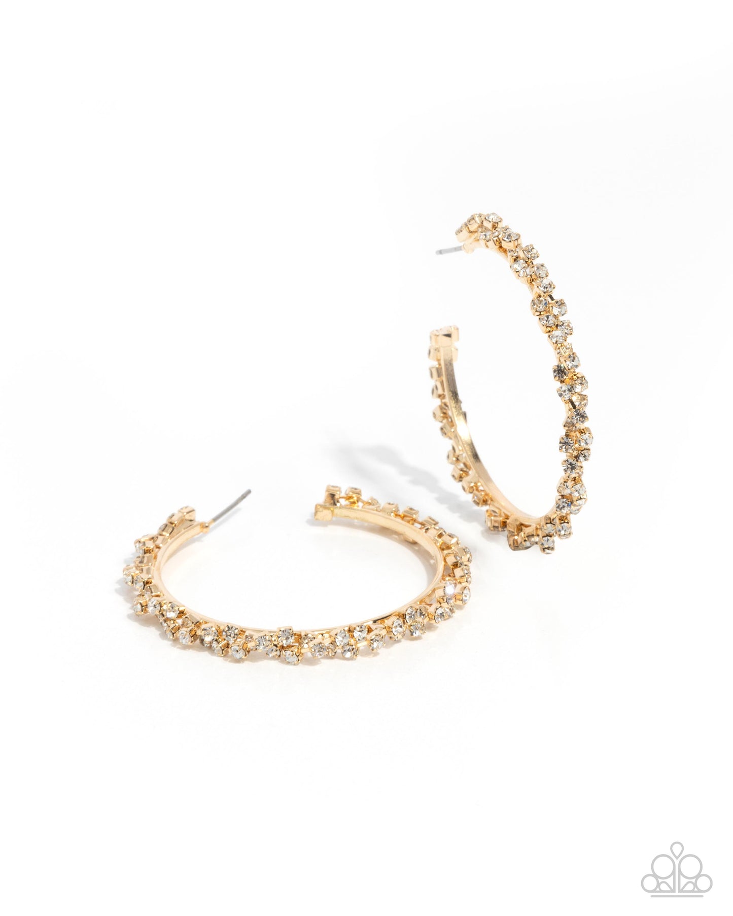 Divine Decoding - Gold White Rhinestone Post Hoop Earrings