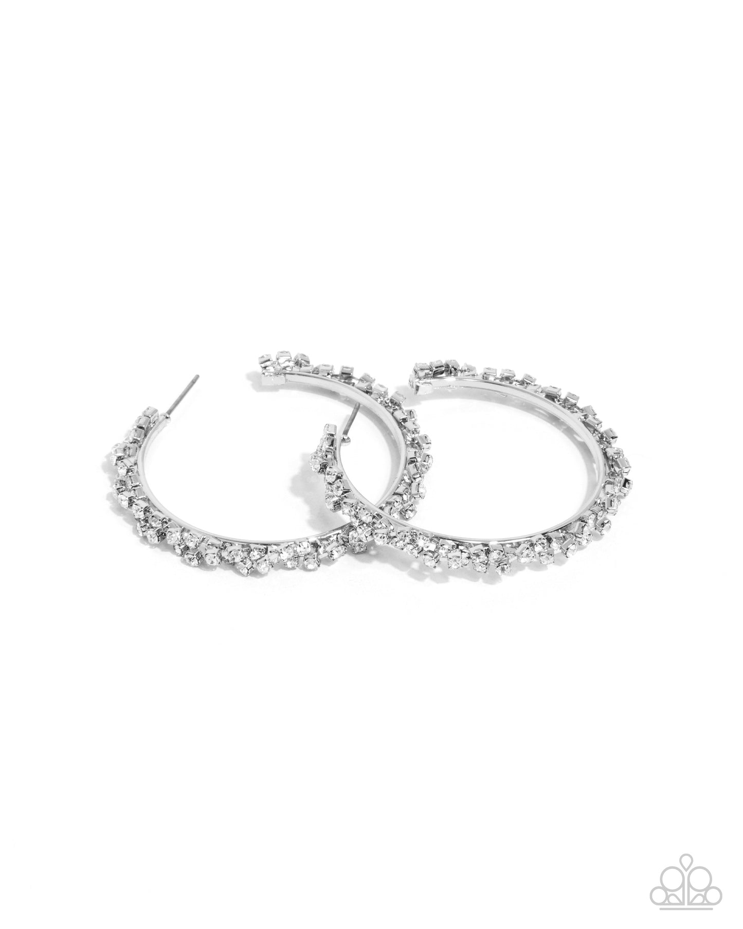 Divine Decoding - White Rhinestone Silver Post Hoop Earrings