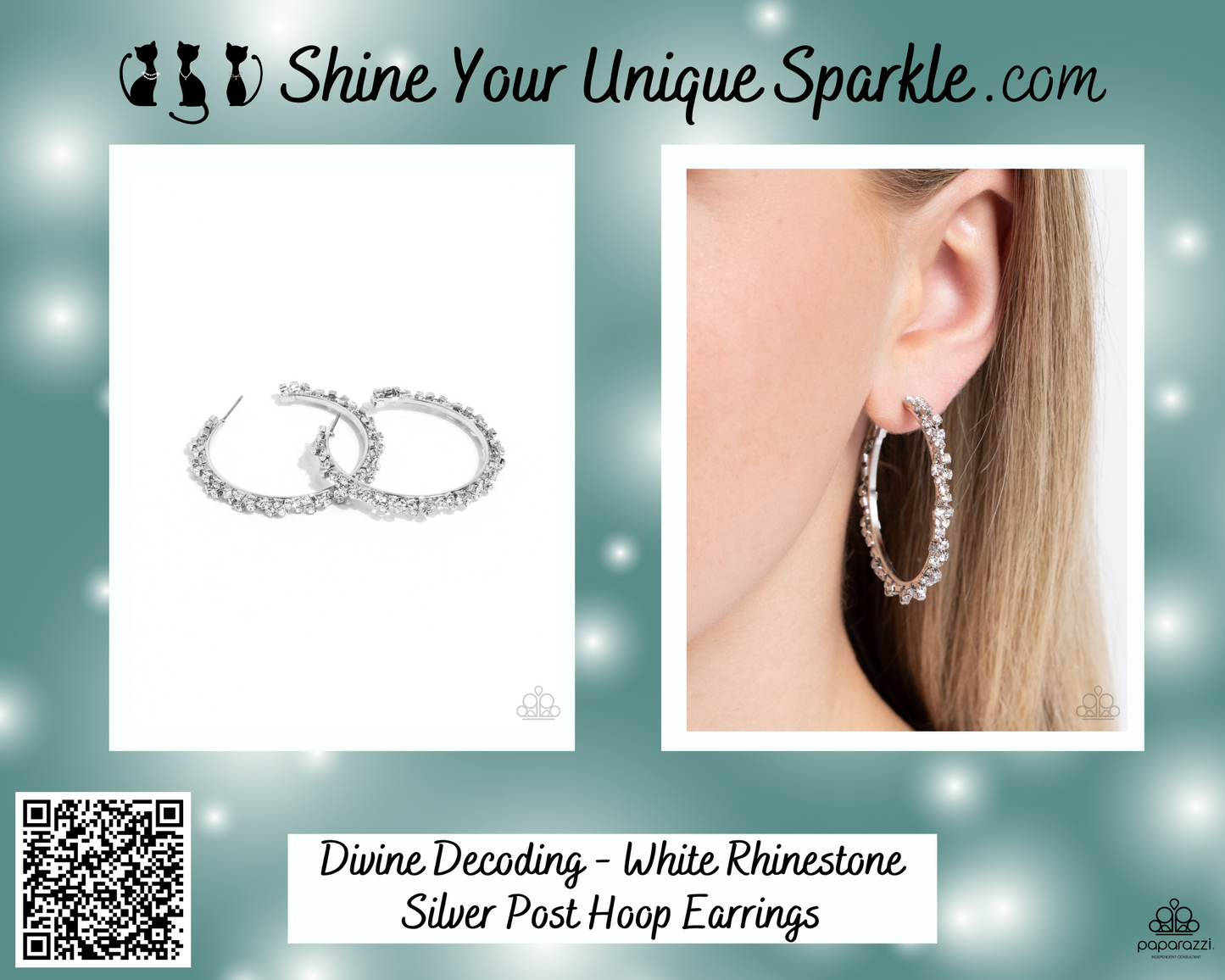 Divine Decoding - White Rhinestone Silver Post Hoop Earrings