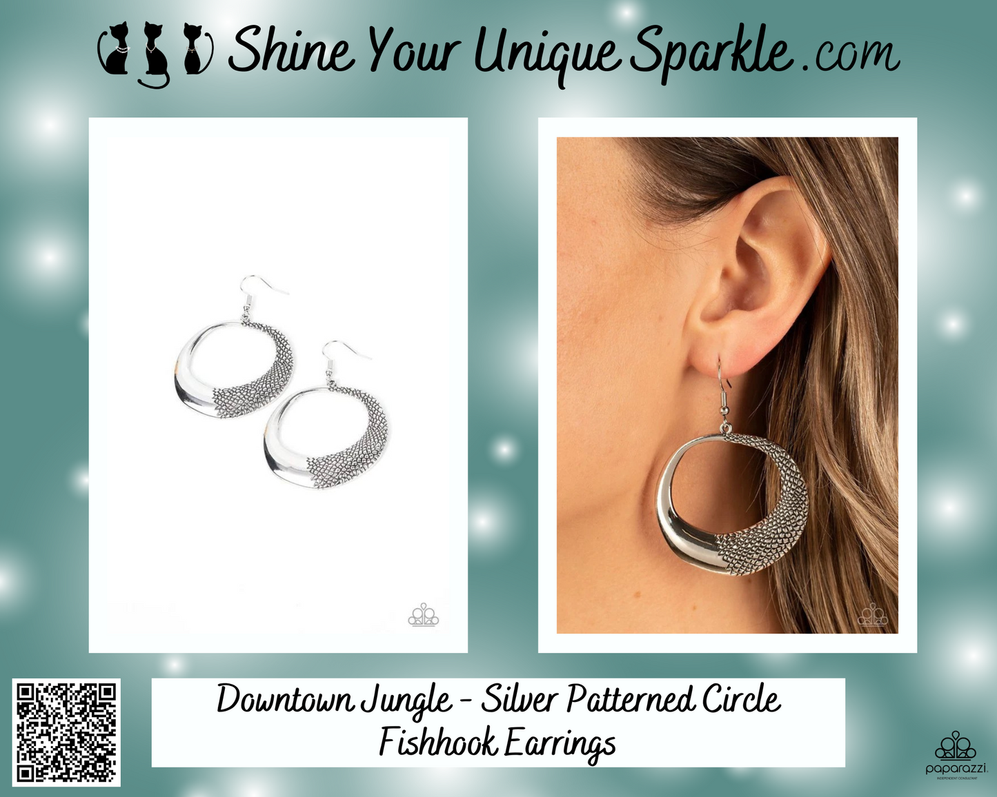 Downtown Jungle - Silver Patterned Circle Fishhook Earrings