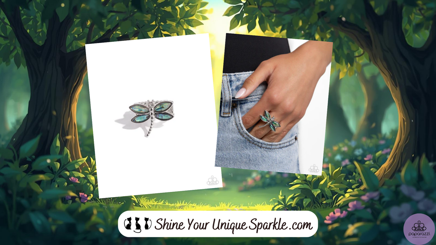 Dragonfly Dedication - Blue Bead Silver Ring