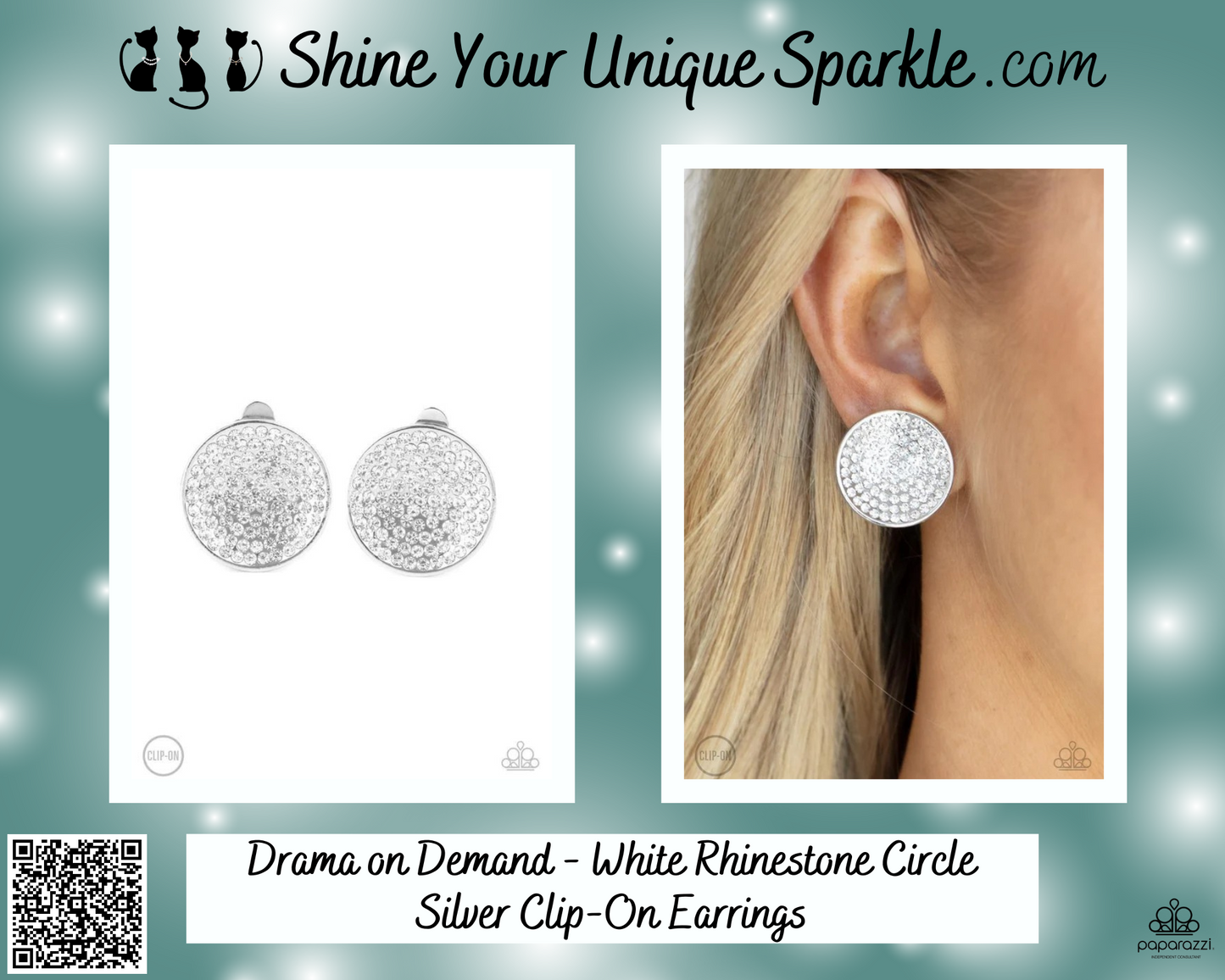 Drama on Demand - White Rhinestone Circle Silver Clip-On Earrings