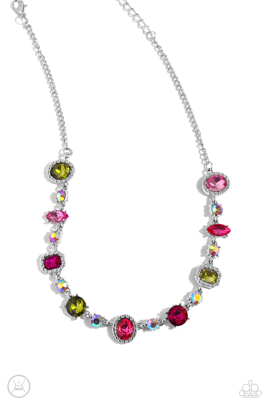 Dramatic Debut - Multi Color Gem Silver Choker Necklace