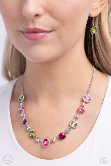 Dramatic Debut - Multi Color Gem Silver Choker Necklace