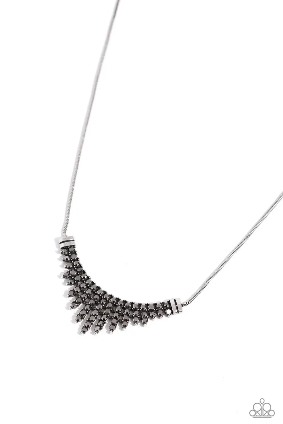 Dramatic Diadem - Silver Hematite Rhinestone Short Necklace