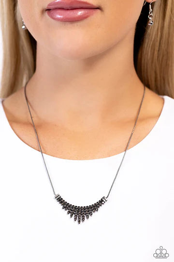 Dramatic Diadem - Silver Hematite Rhinestone Short Necklace