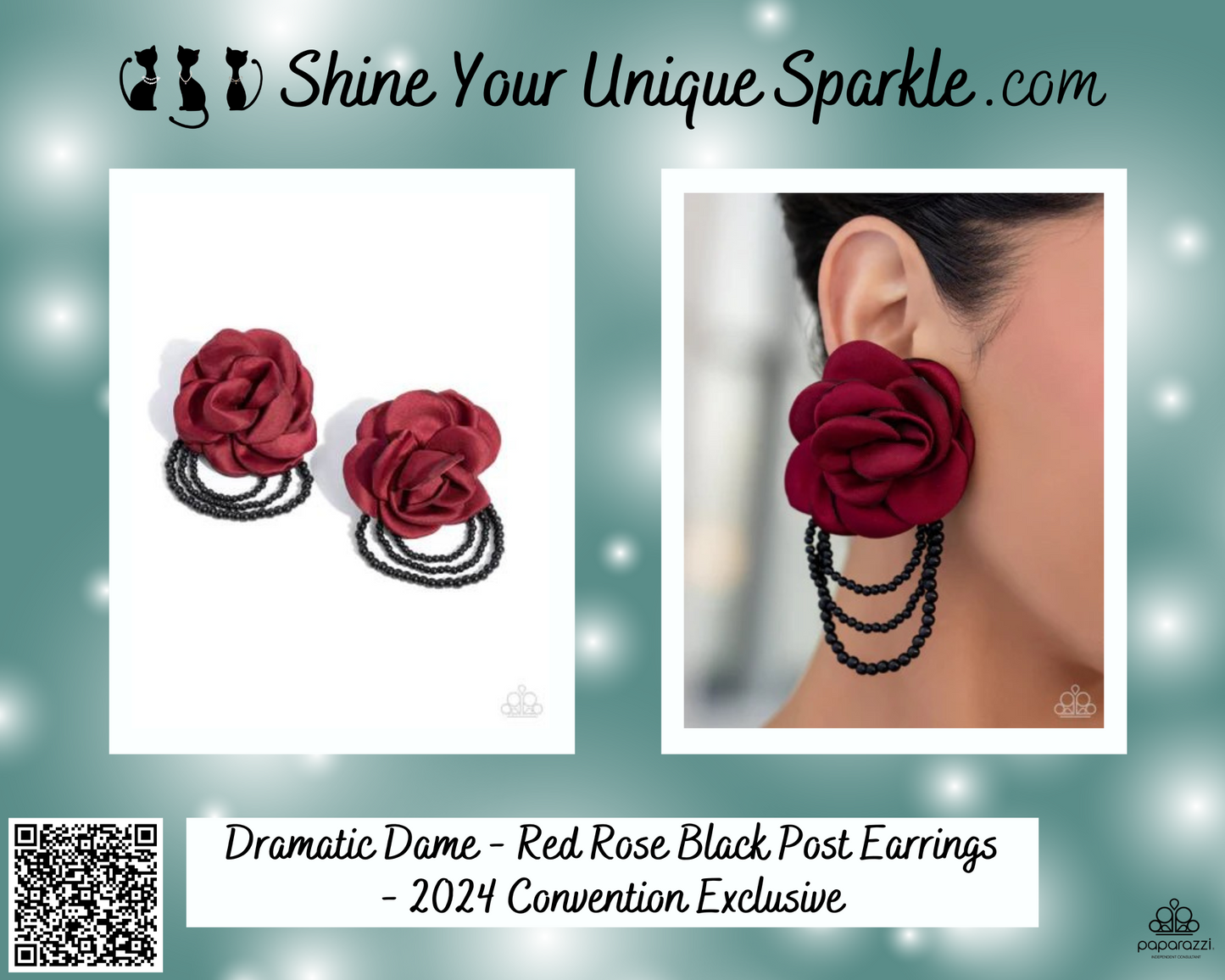 Dramatic Dame - Red Rose Black Post Earrings - 2024 Convention Exclusive