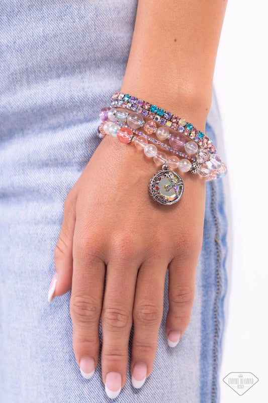 Dream On Dragonfly - Multi Color Iridescent Silver Stretchy Bracelet Set - Empire Diamond Exclusive