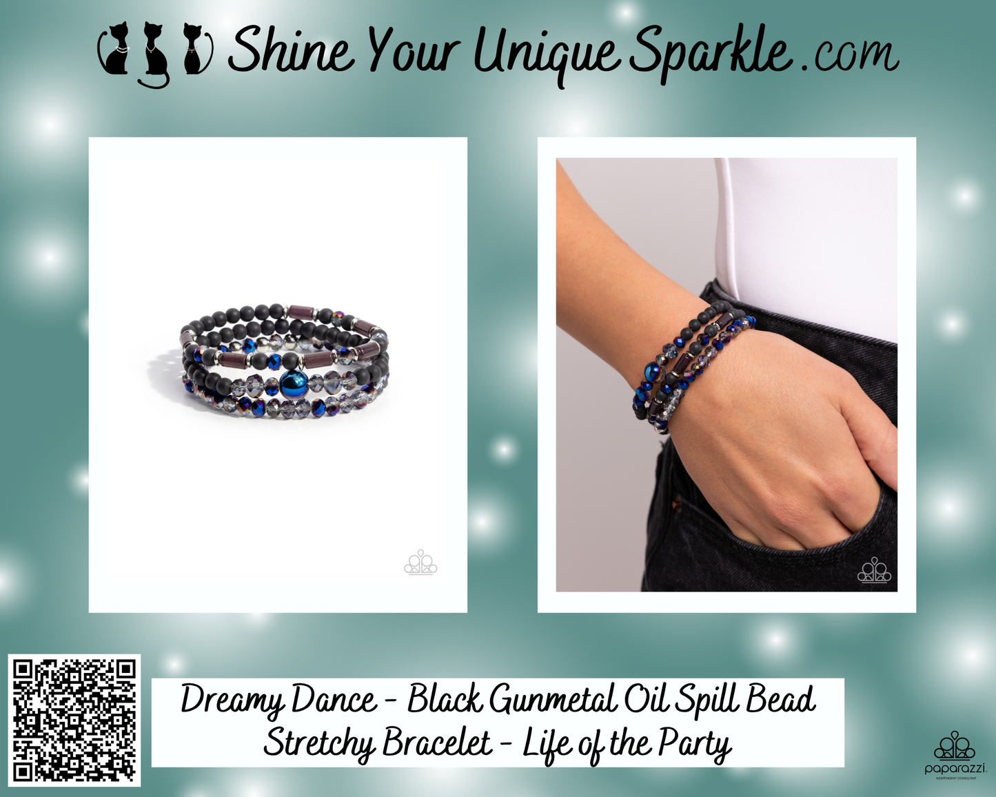 Dreamy Dance - Black Gunmetal Oil Spill Bead Stretchy Bracelet - Life of the Party