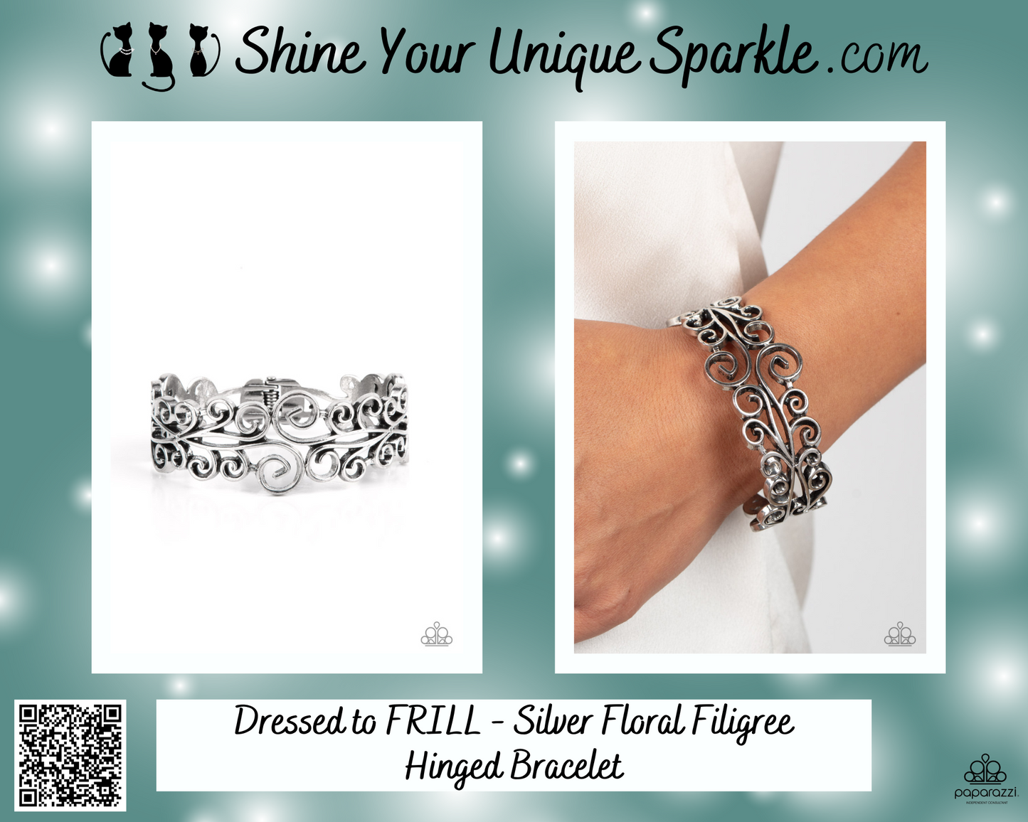 Dressed to FRILL - Silver Floral Filigree Hinged Bracelet