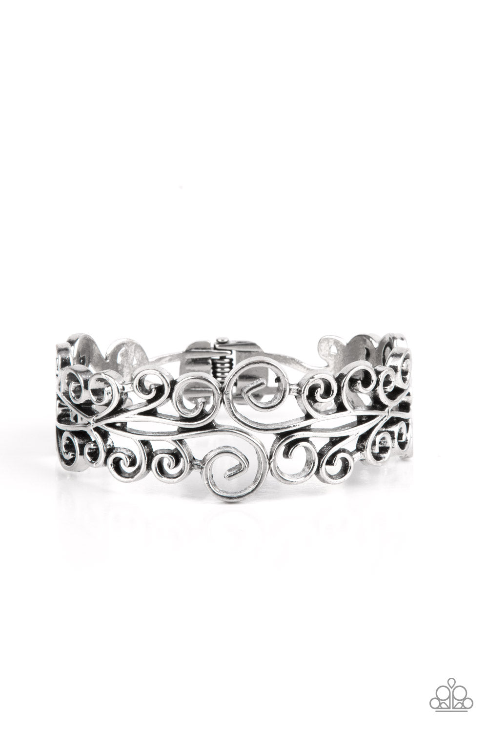 Dressed to FRILL - Silver Floral Filigree Hinged Bracelet