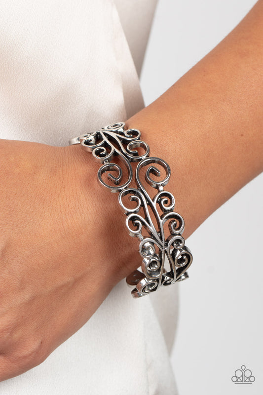 Dressed to FRILL - Silver Floral Filigree Hinged Bracelet