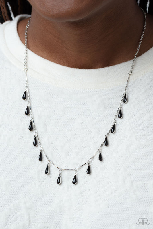 Drop-Dead Dance - Black Teardrop Bead Silver Short Necklace