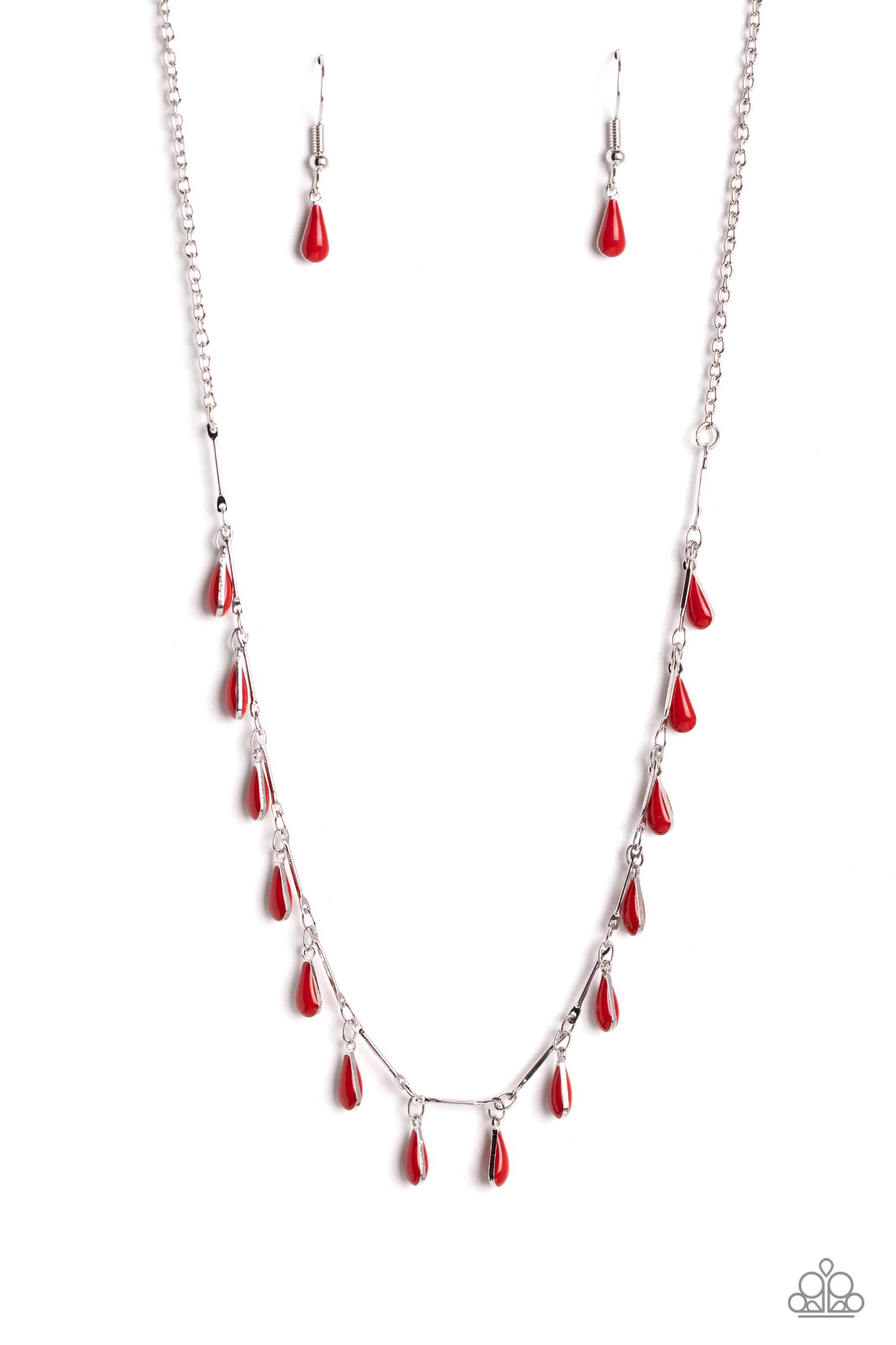 Drop-Dead Dance - Red Bead Silver Dainty Short Necklace