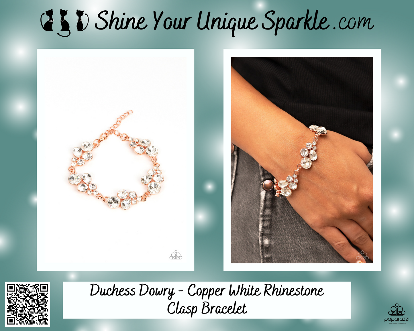 Duchess Dowry - Copper White Rhinestone Clasp Bracelet