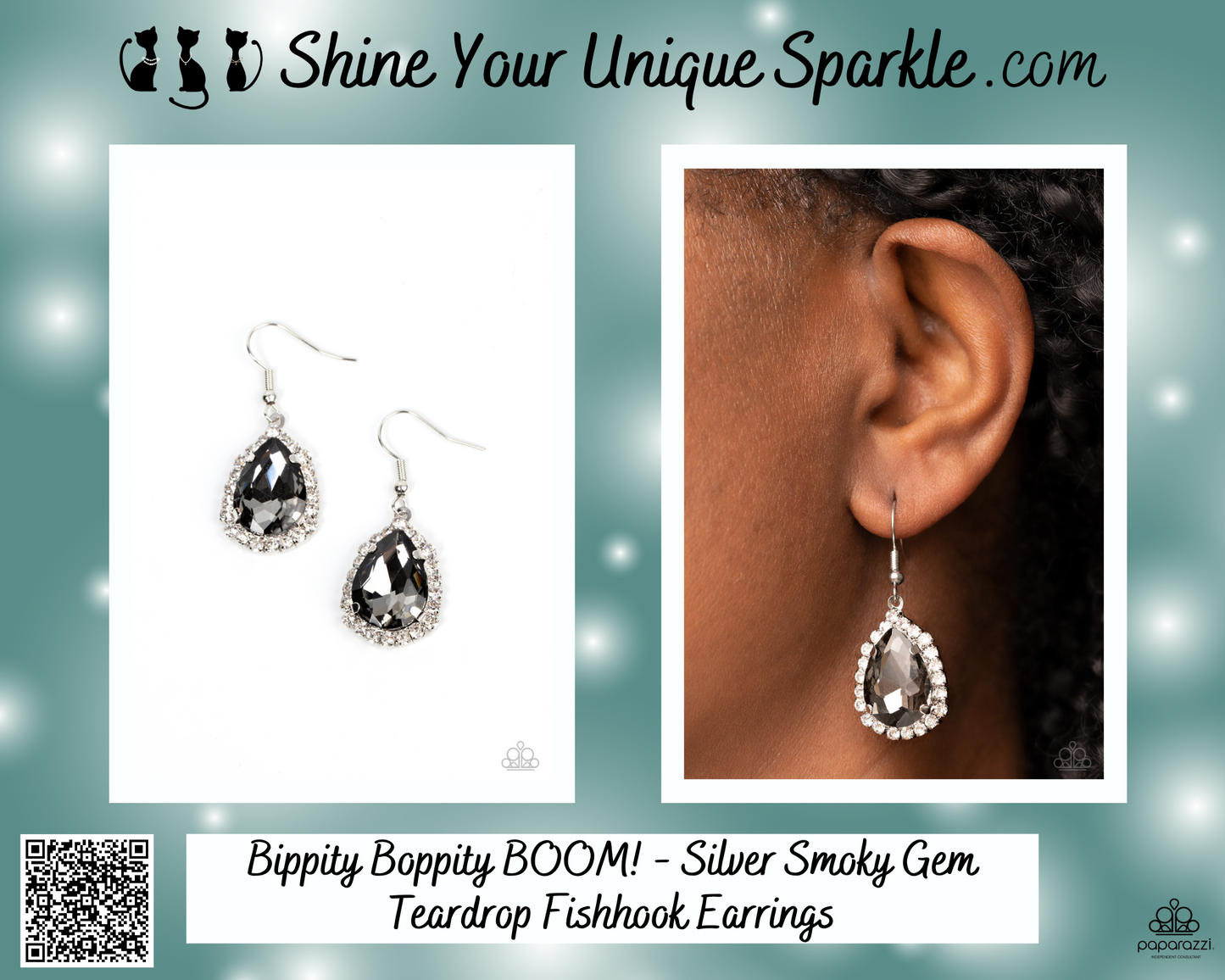 Bippity Boppity BOOM! - Silver Smoky Gem Teardrop Fishhook Earrings