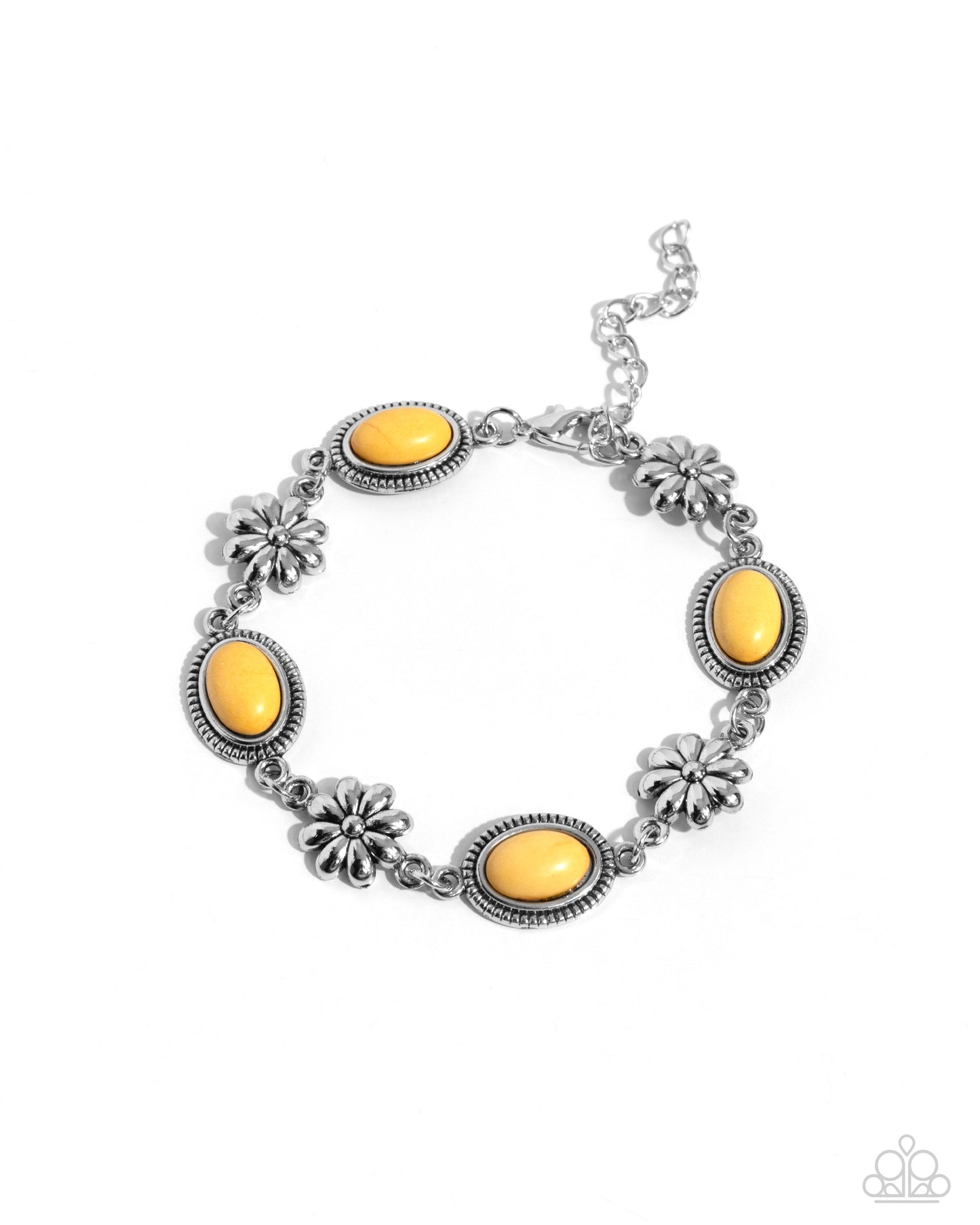 Earthy Estate - Yellow Stone Silver Flower Clasp Bracelet