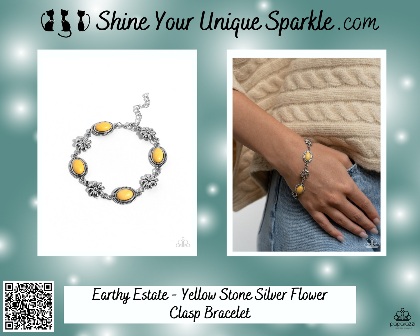 Earthy Estate - Yellow Stone Silver Flower Clasp Bracelet