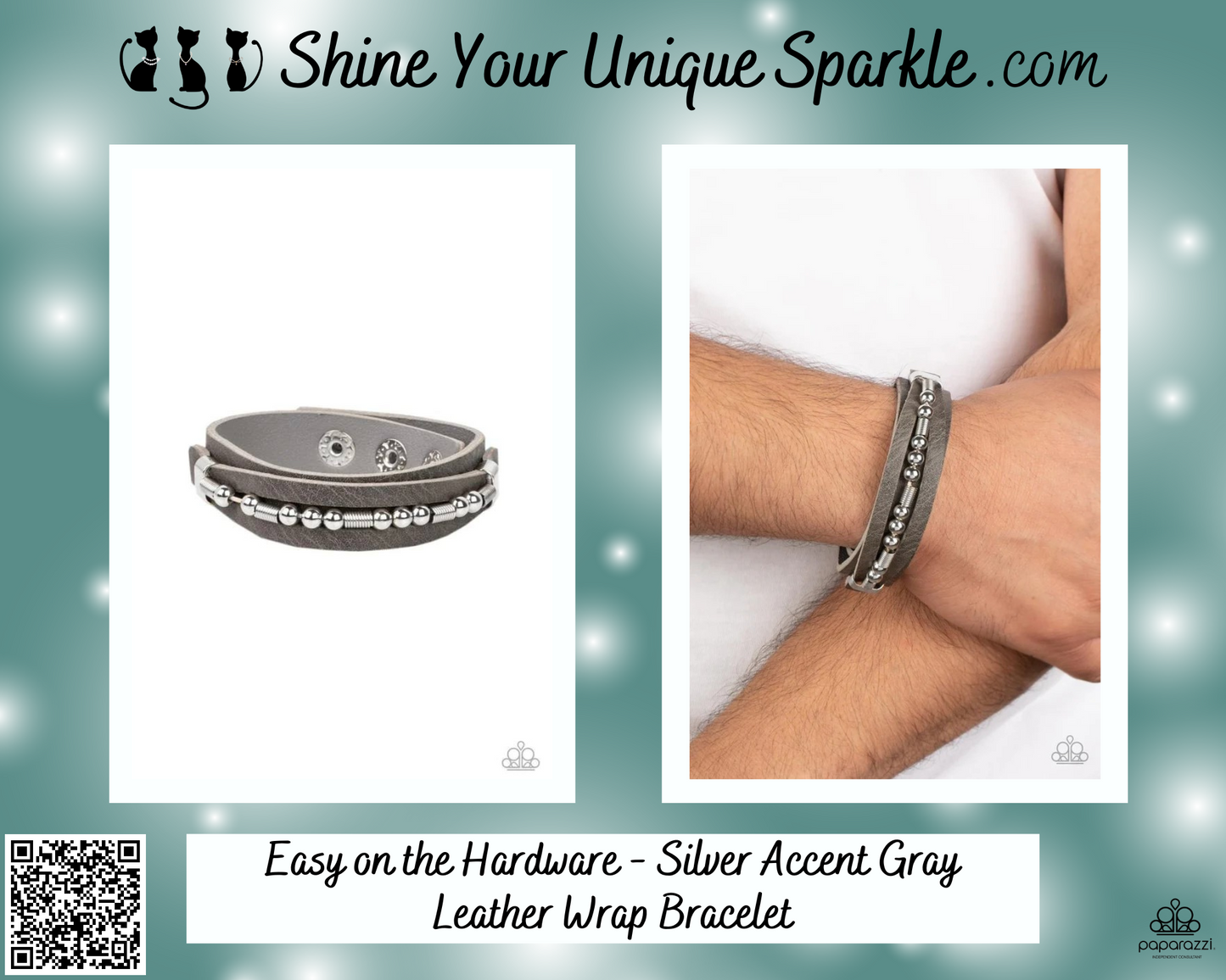 Easy on the Hardware - Silver Accent Gray Leather Wrap Bracelet