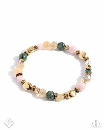 Eclectic Entrance - Multi Color Stone Gold Stretchy Bracelet - Fashion Fix