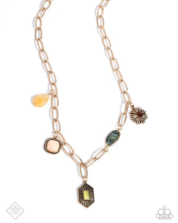 Eclectic Element - Multi Color Charm Gold Chain Short Necklace - Fashion Fix