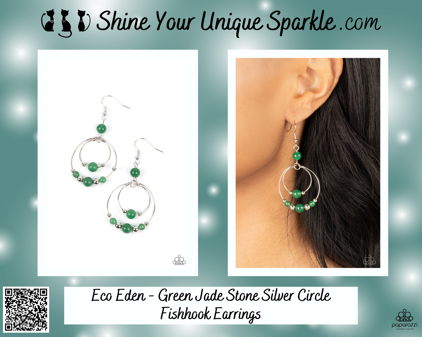 Eco Eden - Green Jade Stone Silver Circle Fishhook Earrings