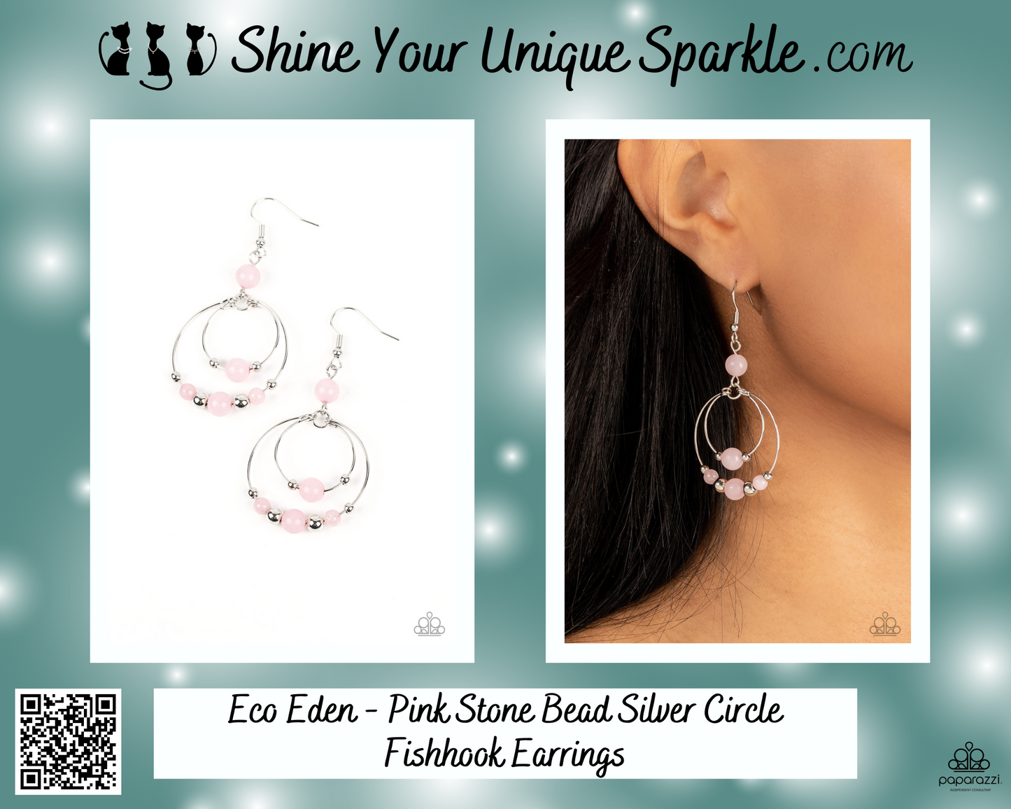 Eco Eden - Pink Stone Bead Silver Circle Fishhook Earrings