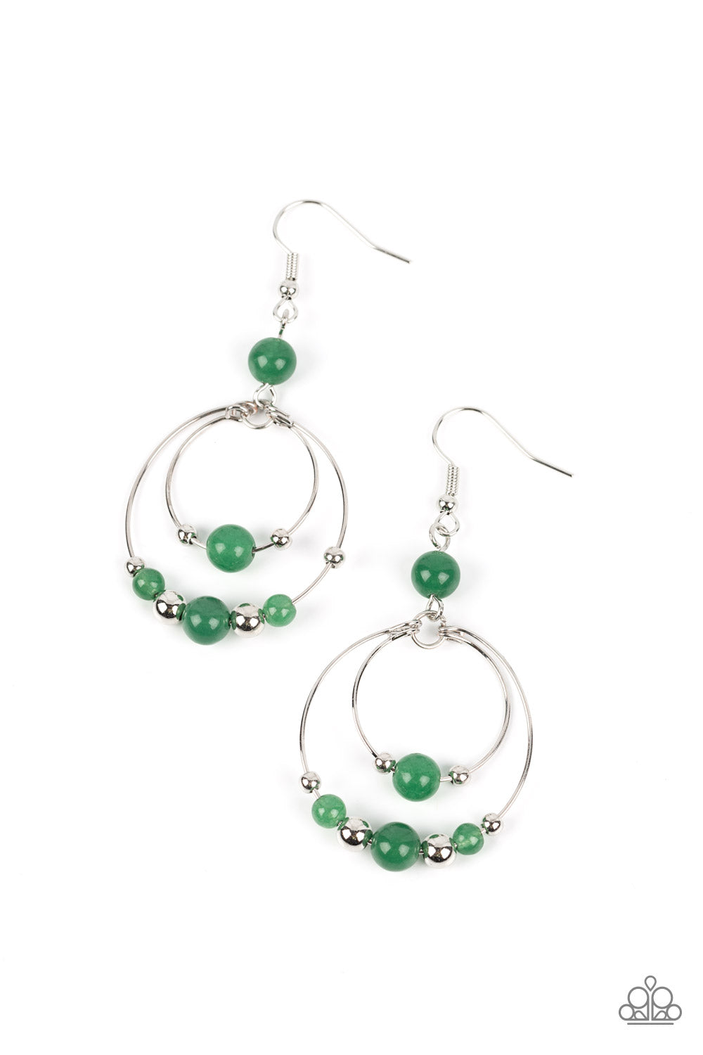 Eco Eden - Green Jade Stone Silver Circle Fishhook Earrings