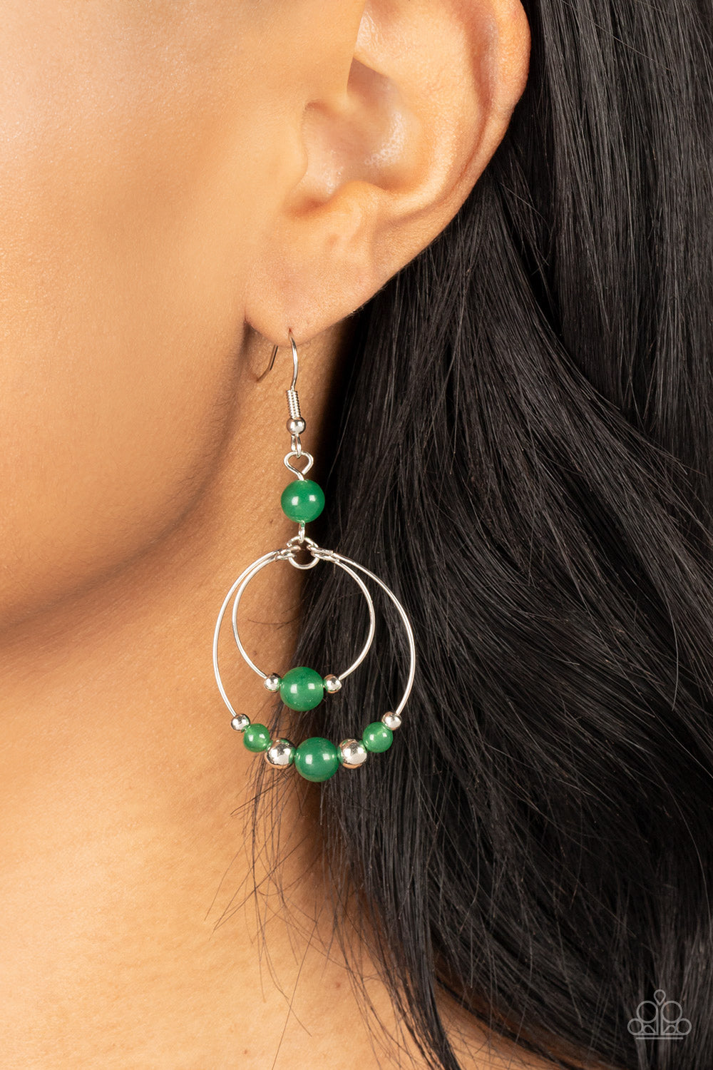 Eco Eden - Green Jade Stone Silver Circle Fishhook Earrings