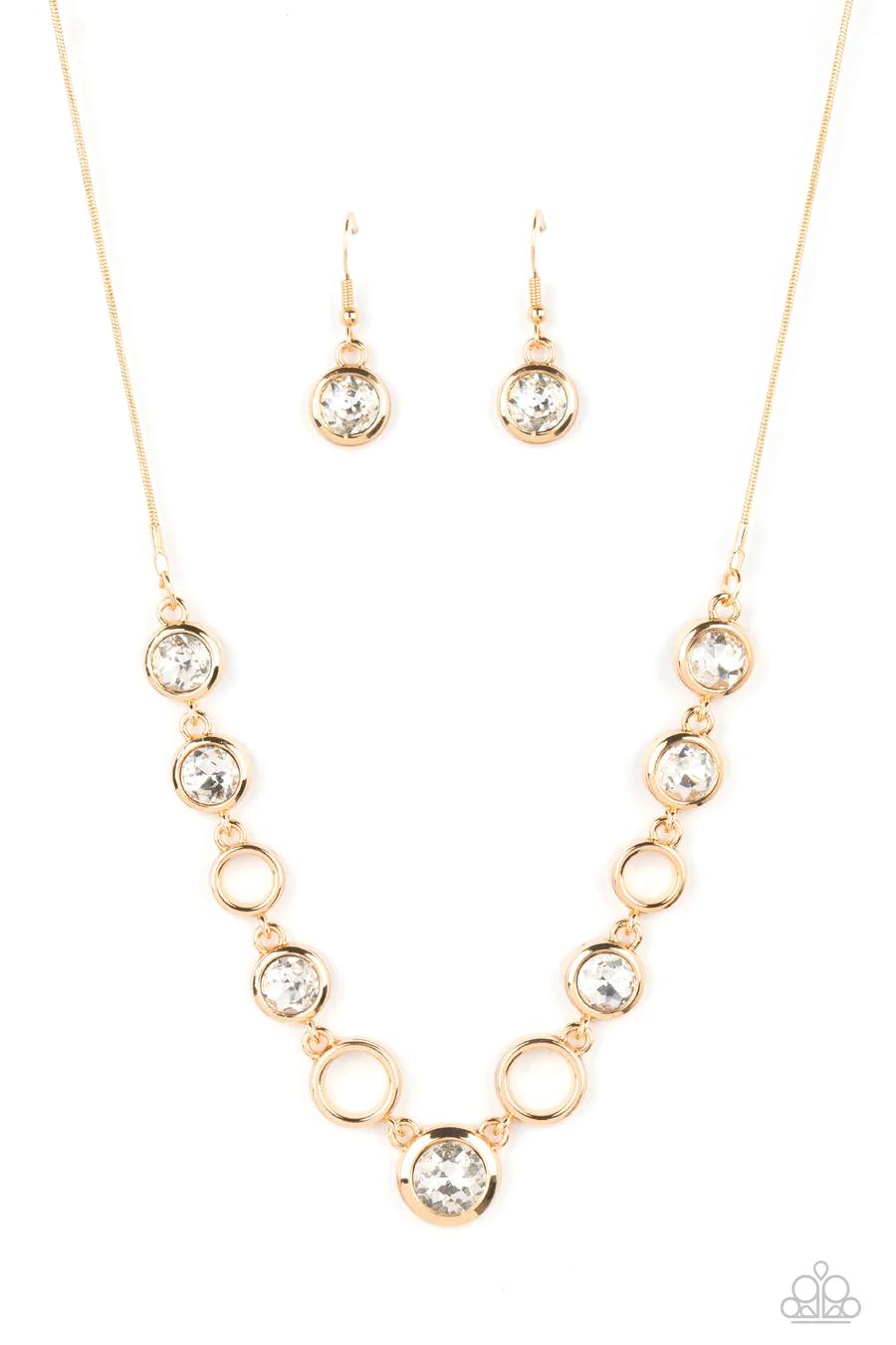 Elegantly Elite - Gold Circle White Rhinestone Short Necklace