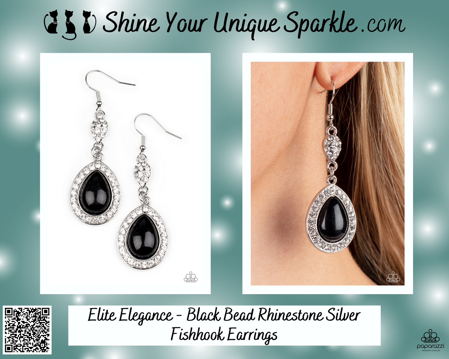 Elite Elegance - Black Bead Rhinestone Silver Fishhook Earrings