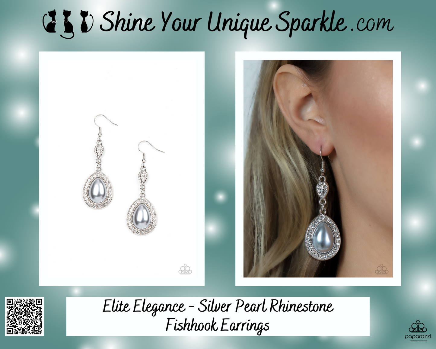 Elite Elegance - Silver Pearl Rhinestone Fishhook Earrings