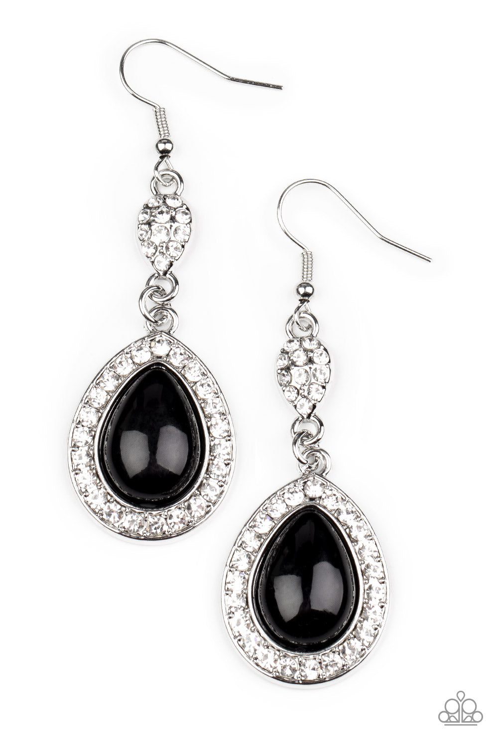 Elite Elegance - Black Bead Rhinestone Silver Fishhook Earrings