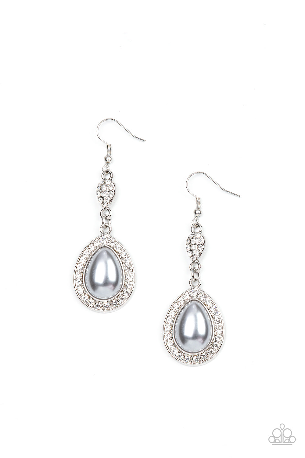 Elite Elegance - Silver Pearl Rhinestone Fishhook Earrings