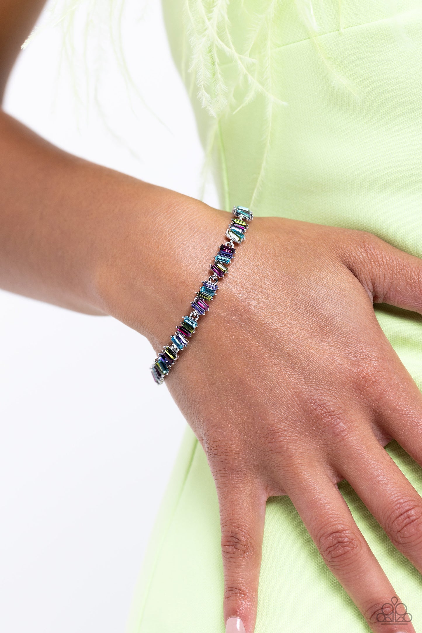 PERFECT MATCH / SET: Easygoing Emeralds - Multi Color Gem Silver Layered Short Necklace AND Emerald Ensemble - Multi Color Gem Silver Clasp Bracelet