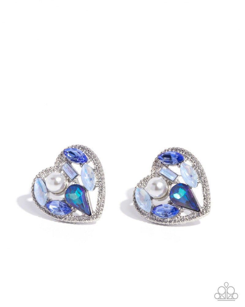 Enamored Effect - Blue Gems White Pearl Silver Heart Frame Post Earrings - Pink Friday, Advent Calendar Exclusive