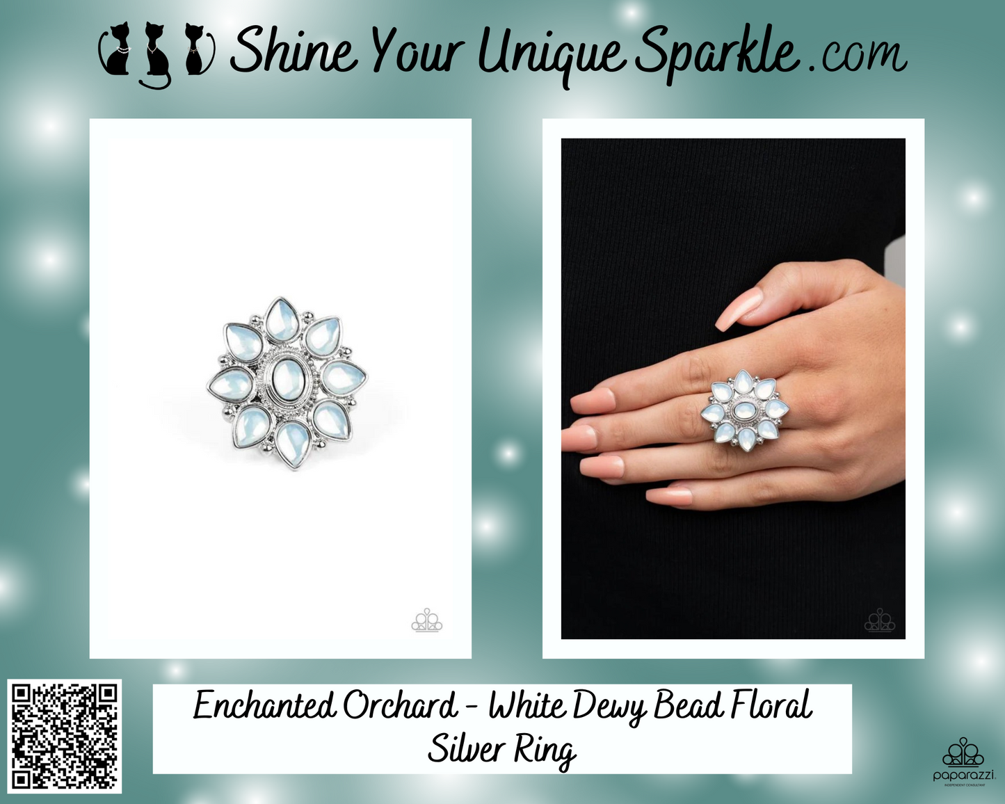 Enchanted Orchard - White Dewy Bead Floral Silver Ring