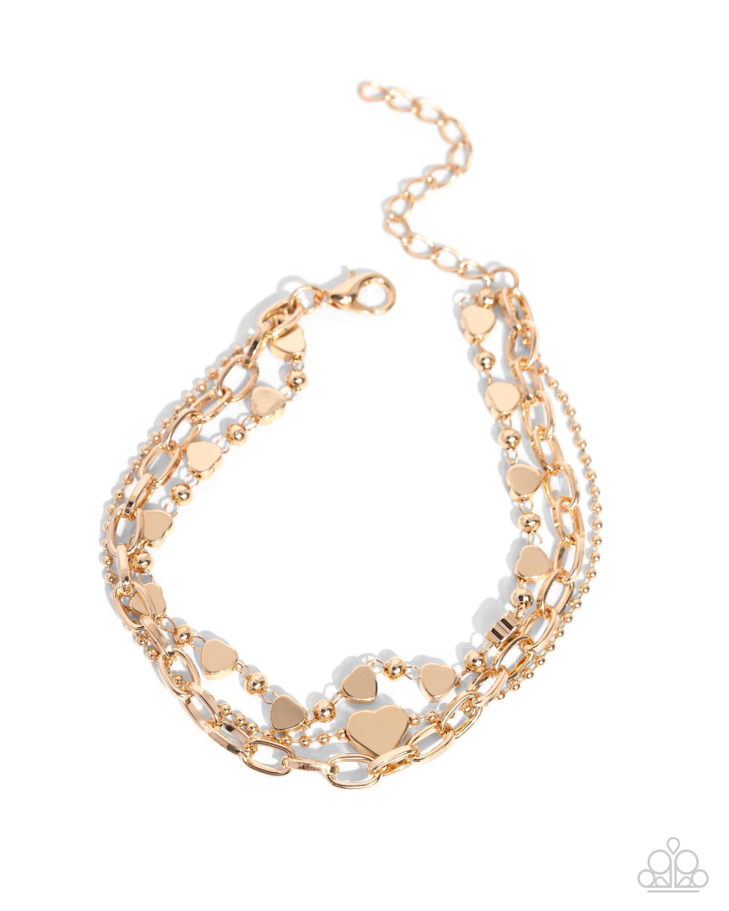 Endearing Ending - Gold Heart Layered Clasp Bracelet