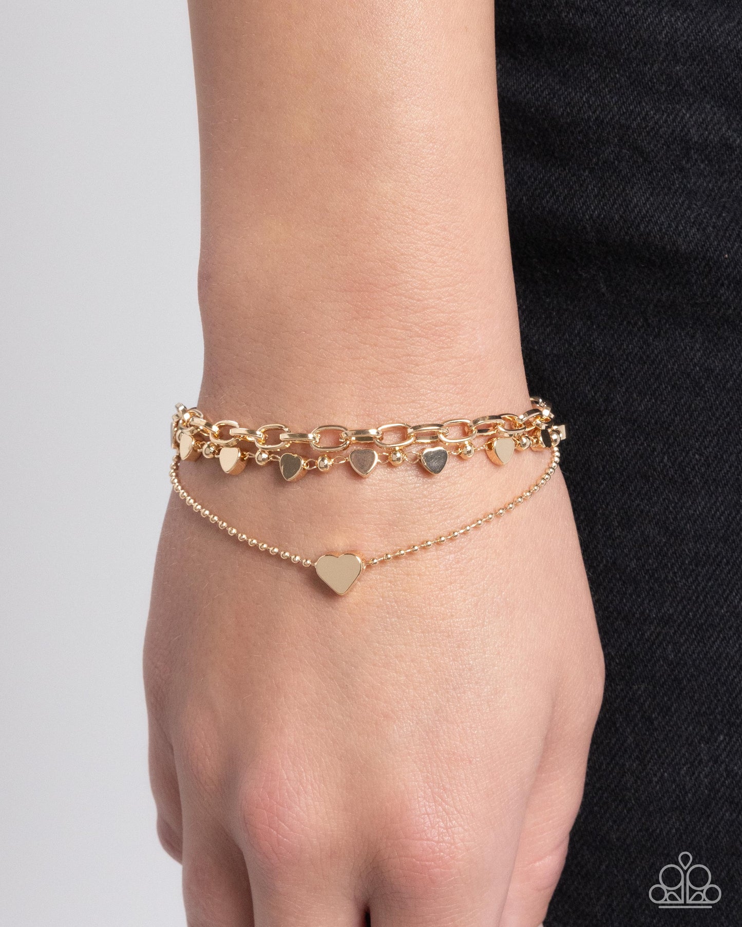 Endearing Ending - Gold Heart Layered Clasp Bracelet