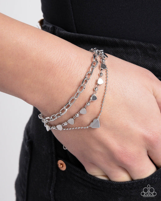 Endearing Ending - Silver Heart Layered Clasp Bracelet