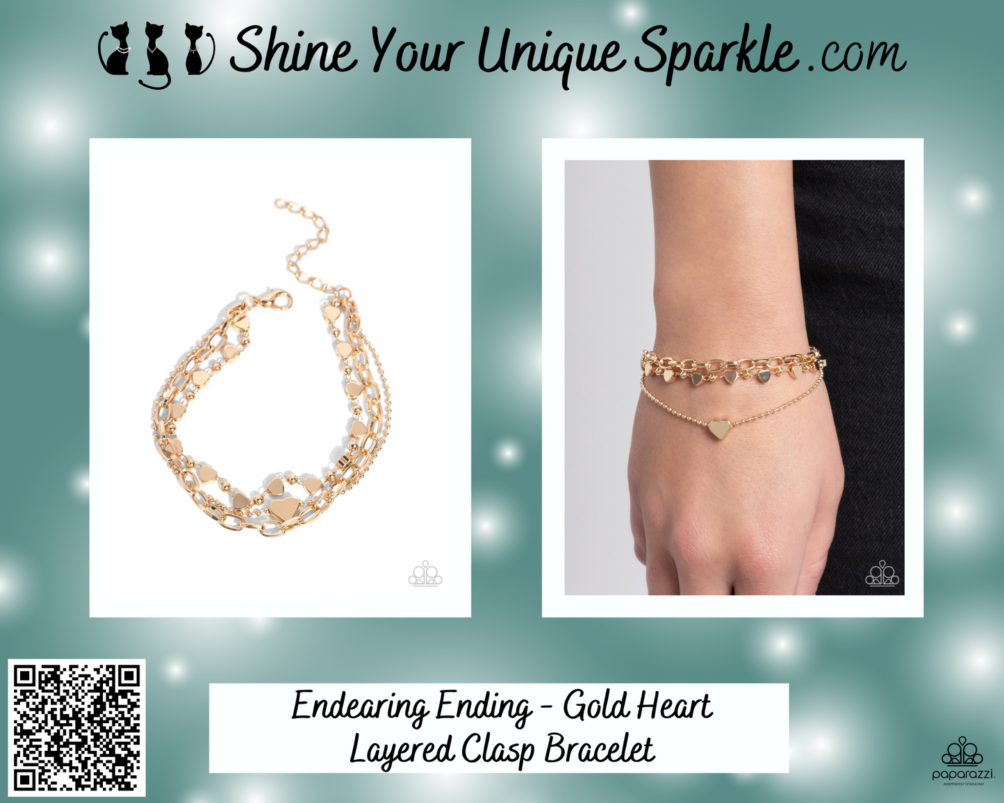 Endearing Ending - Gold Heart Layered Clasp Bracelet