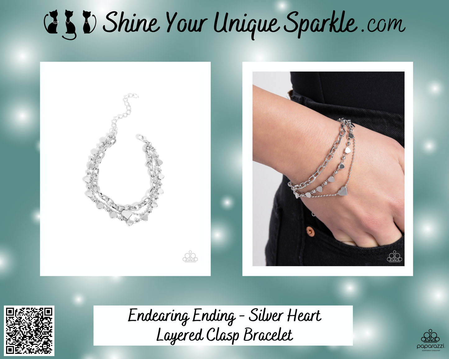 Endearing Ending - Silver Heart Layered Clasp Bracelet