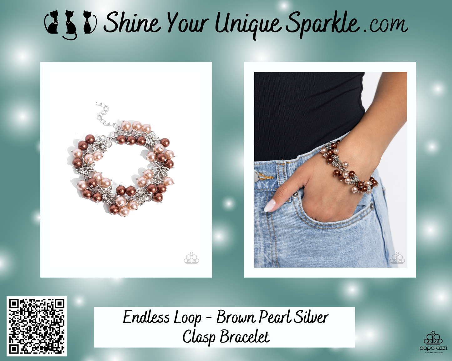 Endless Loop - Brown Pearl Silver Clasp Bracelet