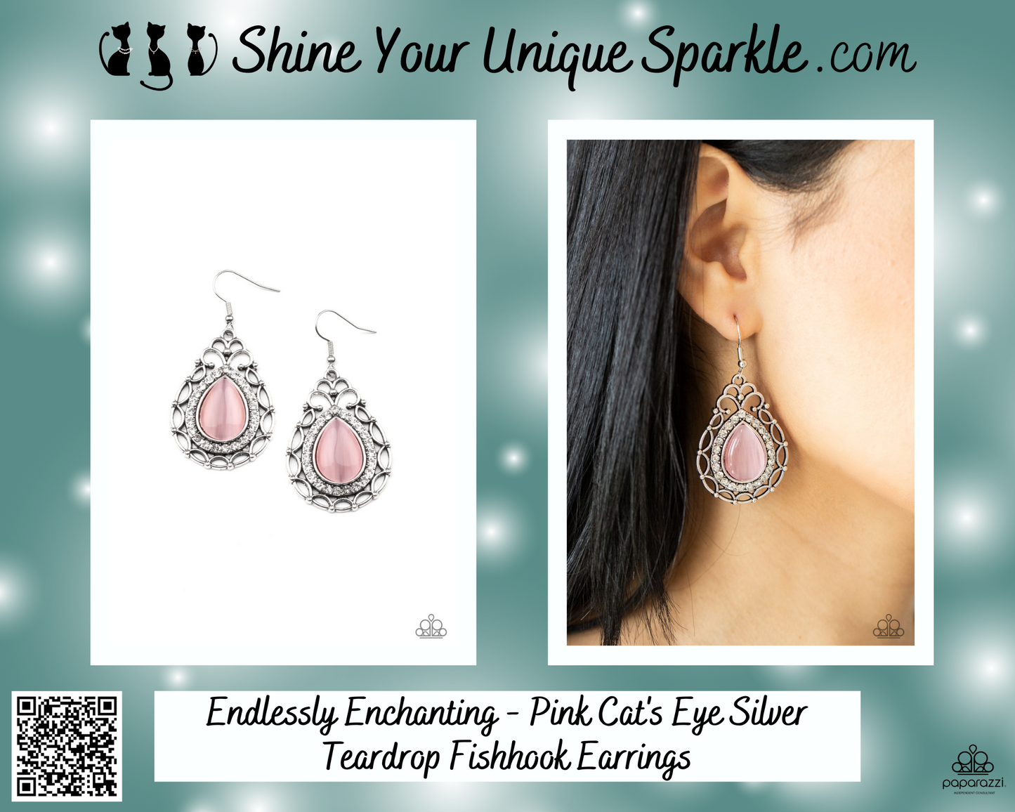 Endlessly Enchanting - Pink Cat's Eye Silver Teardrop Fishhook Earrings