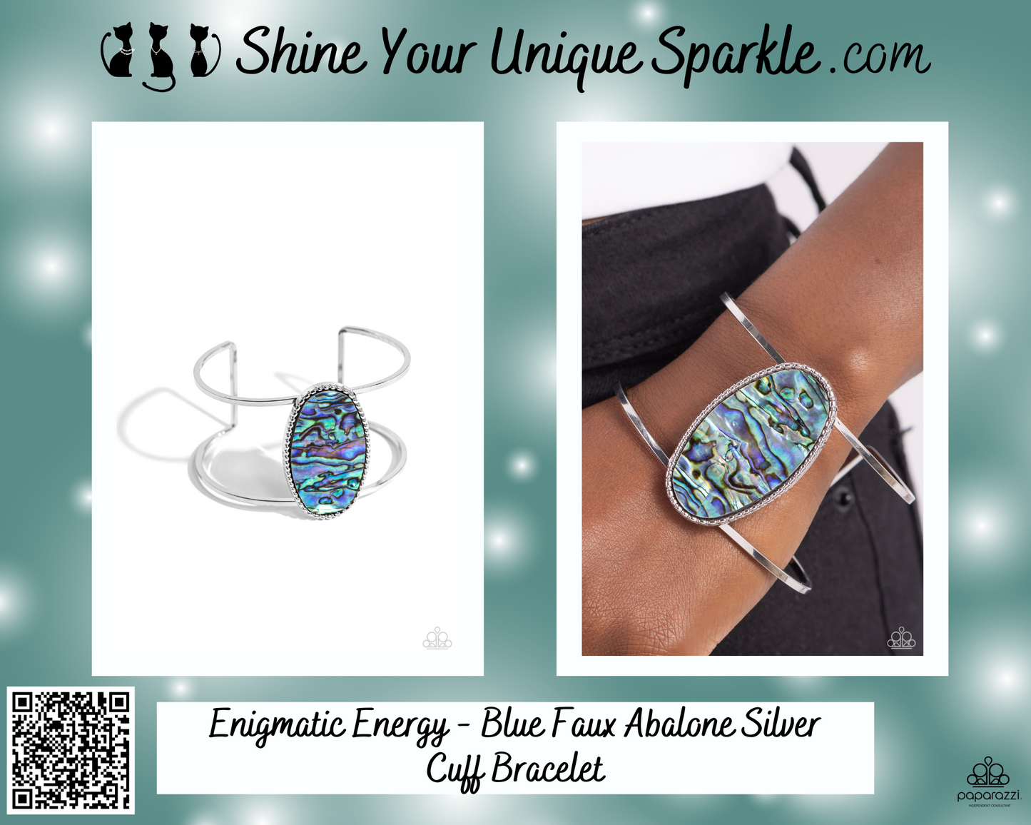 Enigmatic Energy - Blue Faux Abalone Silver Cuff Bracelet