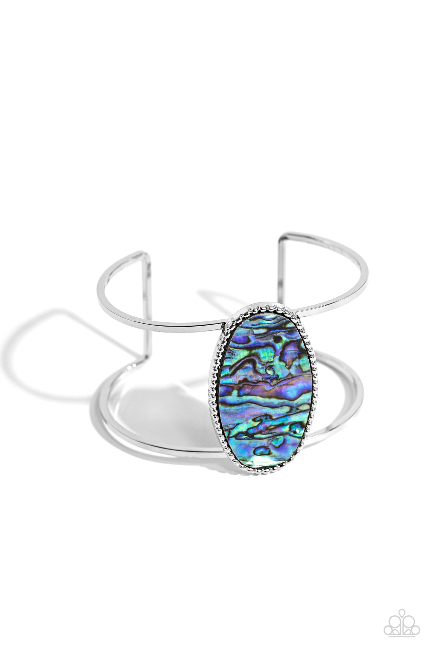 Enigmatic Energy - Blue Faux Abalone Silver Cuff Bracelet